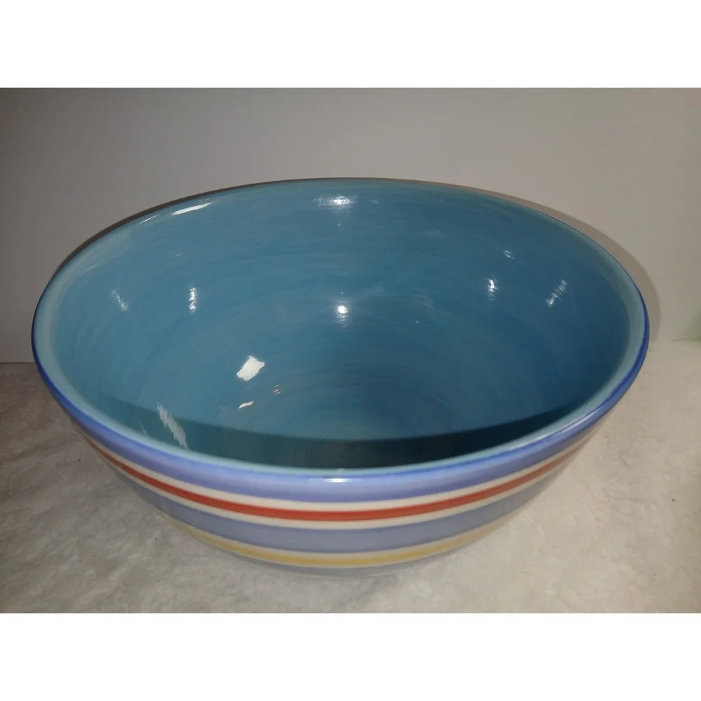 Lands' End Vintage Multi Colored Striped Summer Medium Bowl 9 inches in Diameter